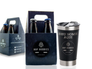 Engradado com Copo Personalizado e 4 Cervejas Personalizadas